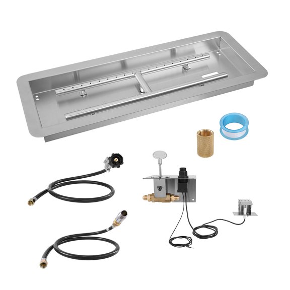KFFKFF Poêle de Foyer Encastré 36 x 12 Pouces, Ensemble de Brûleur Rectangulaire en Acier Inoxydable pour Foyer, Poêle au Gaz Naturel et au Propane 150 000 BTU avec Brûleur en H