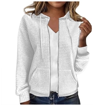 Bmisegm Women's Zippered Hooded Cardigan Long Sleeved Hoodie Jacket Jackets for Women White XXL
