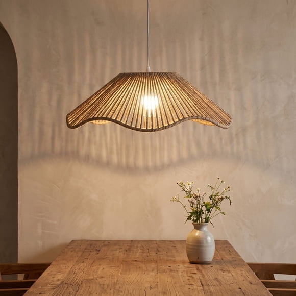 Weloille Handmade Woven Hat Shape Lamp Shade Vintage Rattan Pendant Light Cover Home Lighting Fixture Hotel Restaurant Living Room Decor
