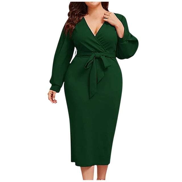 CEHVOM Robe Décontractée pour Femmes, Unie, Ample, à Ourlet Volanté, à Fermeture Éclair, à Manches Longues, à Col en V, en Solde