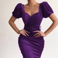 thumbnail image 4 of HAJGJP Robes de Soirée pour Femmes Printemps et Été Couleur Unie Ceinture Aguichant Col Bas Manche Robe Portefeuille en Velours, 4 of 8