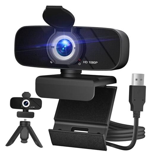 Full HD 1080P Webcam with Microphone and Rotatable 1080P Webcam with USB Cable