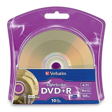 Verbatim LightScribe 10 Pk DVD+R Média Vierge - Gravures au Laser Impressions Directes sur Disque (96943) - 4,7 Go/120 Min