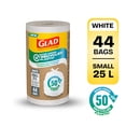 thumbnail image 1 of Glad White Garbage Bags - Small 25 Litres - Made using 50% Recycled Plastic, 44 Trash Bags, 1 of 7