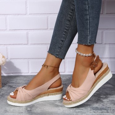 Babysbule Sandals for Women Summer Ladies Shoes Fish Mouth Medium Wedge Heel Metal Buckle Women's Sandals