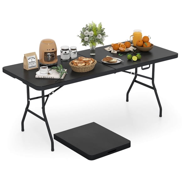 Costway 6' Folding Table Portable Plastic Indoor Outdoor Picnic Party Dining Camp Tables Black