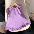 thumbnail image 2 of Yanlir Robe Princesse pour Enfants Filles Ample à Manches à Volants d'Été Couleur Unie à Col Rond Robe Sans Manches pour un Port Confortable et Décontracté 2-8 Ans (Violet, 3-4 Ans), 2 of 3