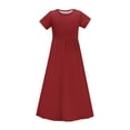 thumbnail image 3 of biudgviw Robe Maxi pour Filles à Manches Courtes, Col Ras du Cou, Couleur Unie, Robe Trapèze Décontractée, Robe d'Été Longue avec Poches, 3 of 6