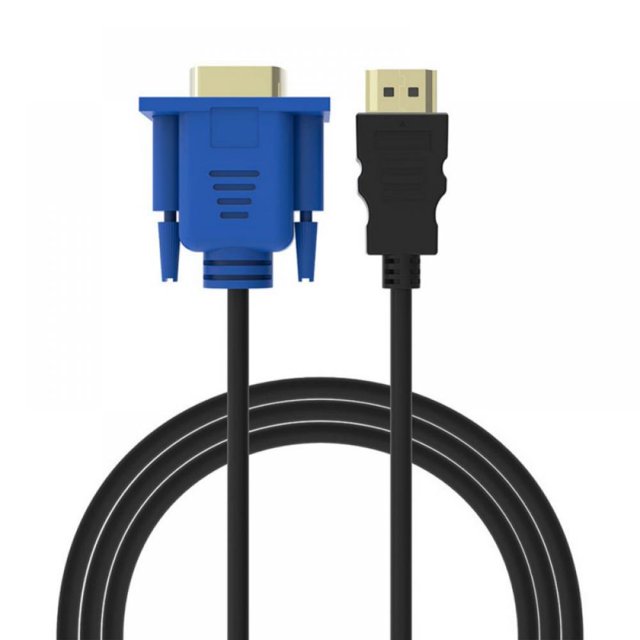 1.8M/3M high-quality HDMI to VGA cable with male-to-male connectors, compatible with computers, desktops, laptops, monitors, projectors, and video adapters. Features gold-plated connectors for excellent signal transmission and supports video resolution up to 1024 x 768 pixels. Compact design suitable for business presentations or extending desktop screens.
