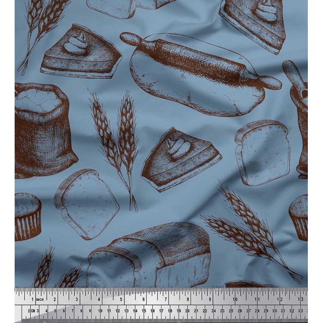 Soimoi Tissu Satin Soie Rouleau, Imprimé Pain de Blé & Sandwich 1 Yard 42 Pouces de Large