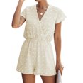 thumbnail image 1 of Femmes Crochet Points Surplice V Cou Manches Courtes Trou de Serrure Dos Uni Romper, 1 of 5