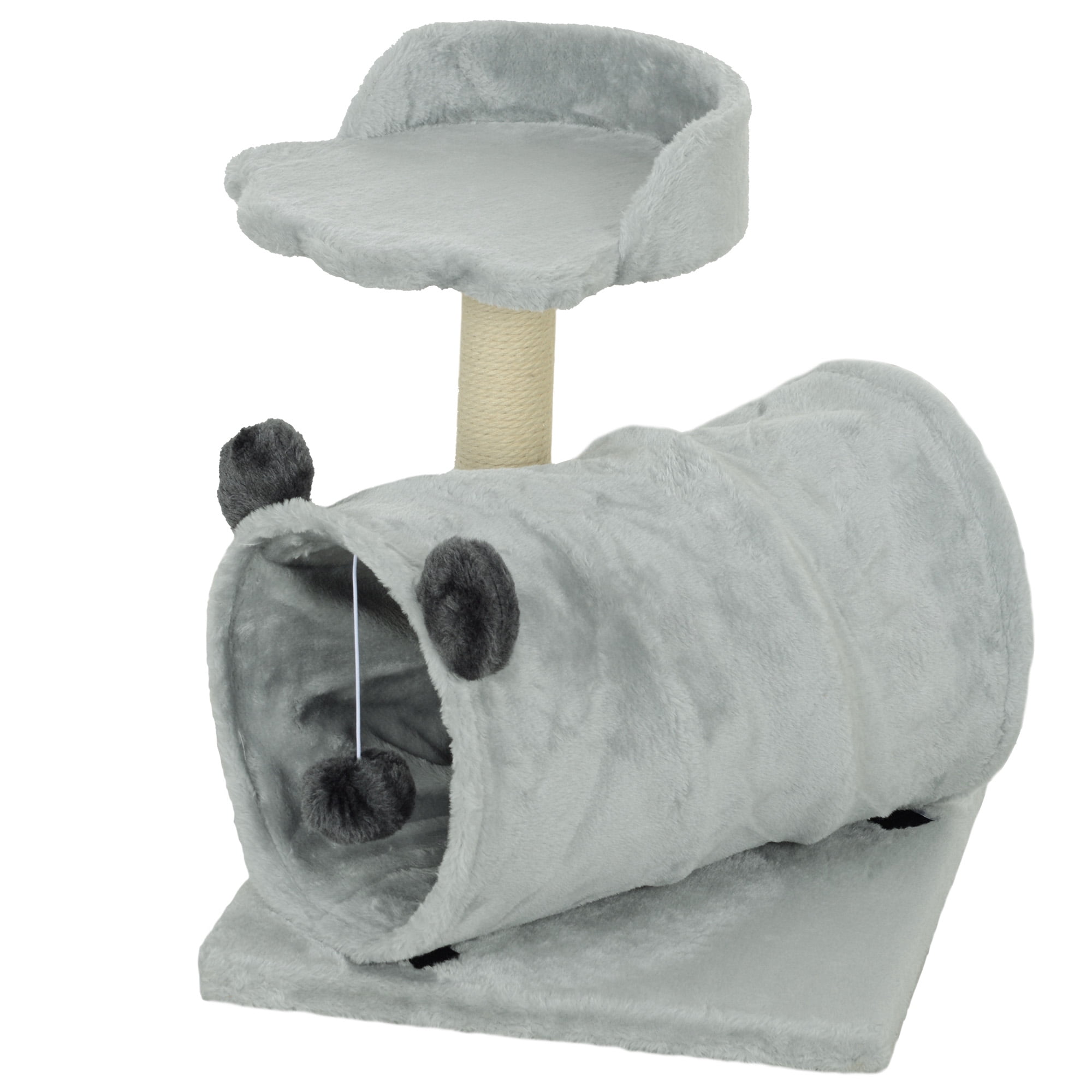 CoSoTower 18.5" Small Cat Tree, Compact Cat Tower with Tunnel, Scratching Post, Plush Bed, Dangling Ball, for Indoor Use, Grey