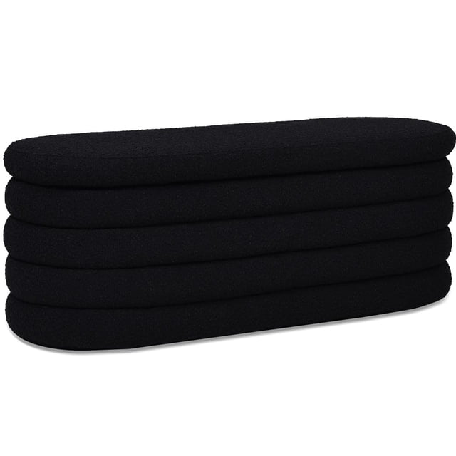 Fuji 49" Upholstered Oval Storage Bench Ebony Black Boucle