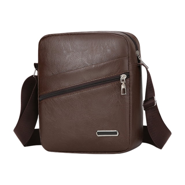 VOAVEKE Sling Bag for Men in brown, featuring a compact crossbody design with a durable, soft material. The bag includes a front zippered pocket, adjustable shoulder strap, and a spacious main compartment suitable for carrying essentials like a wallet, phone, and keys. Ideal for hiking, camping, and outdoor trips. Also functions as a shoulder or chest bag for versatile use.