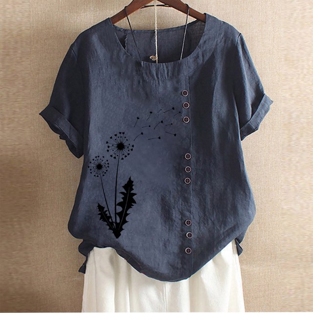 HWRETIE T-Shirt Imprimé pour Femme Col Rond Manches Courtes Ample Décontracté Blouse d'Été Hauts