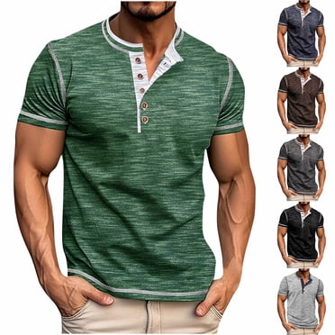 breaise Chandails Henley pour Hommes à Manches Courtes, T-Shirts Athlétiques à Boutons, T-Shirts d'Été Légers de Base