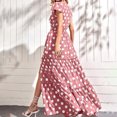 thumbnail image 4 of Pisexur Robe à Manches Courtes Col en V Mode Été Robe Longue Fendue à Pois Taille Élastique pour Femmes, 4 of 8