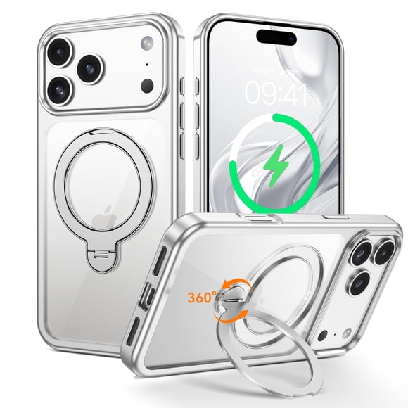 VENINGO Magnetic for iPhone 17 Pro Max Case with 360 ° Rotatable Stand Compatible with Mag-safe,Clear Shock Resistant Slip Resistant Case for iPhone 17 Pro Max 6.9", Silver