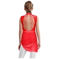 thumbnail image 5 of Sxiwei Jupe de Danse Lyrique Dos Nu pour Filles, en Maille Transparente, Rouge 14, 5 of 5