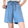 thumbnail image 2 of XZNGL Shorts de Mode pour Femmes Shorts pour Femmes Unis Décontractés Amples avec Poches Shorts en Denim, 2 of 3