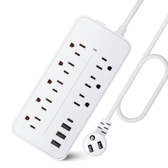 Surge Protector Power Strip (1700J), 8 Outlets with 3 USB Ports 1*Type-C, 5ft Extension Cord, Flat Plug, 2000W/10A Charging for Home, Office, ETL Listed
