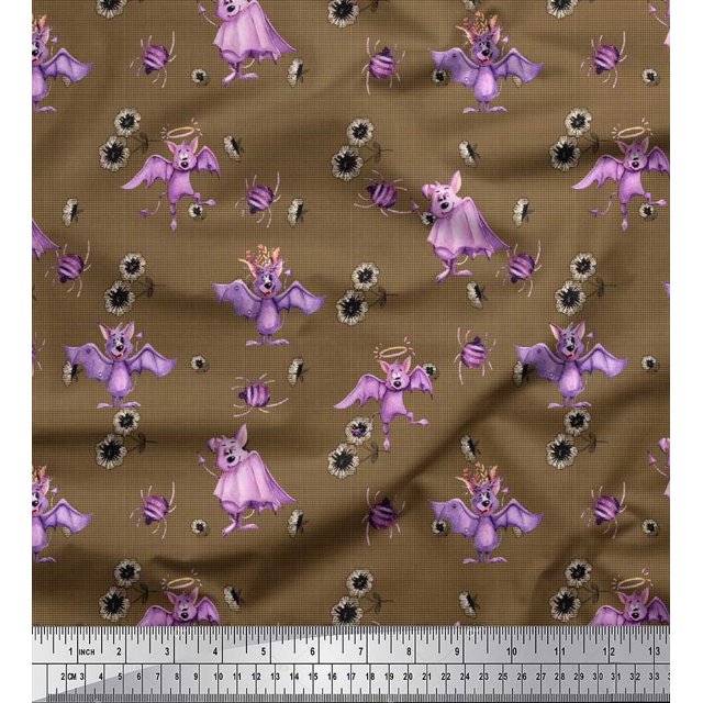 Soimoi Polyester Crepe Fabric Check,Spider & Bat Kids Fabric Prints by Yard 42 Inch Wide