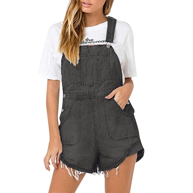HBFAGFB Womens Jumpsuit Denim Strap Pants Fashion Shorts Comfortable Rompers with Pockets Grey Size M