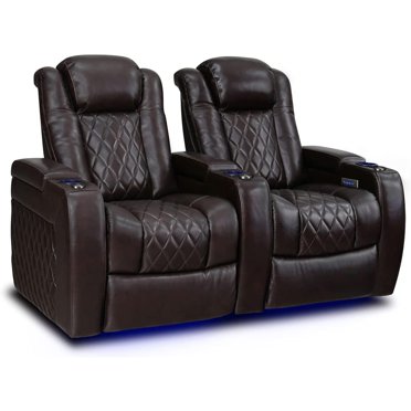 Valencia Tuscany Sièges de Cinéma Maison/premium Cuir Nappa Italien 11000 Pleine Fleur, Fauteuil Inclinable Motorisé, Soutien Lombaire Électrique, Appuie-Tête Électrique, Éclairage DEL (Rangée de 2, Chocolat Foncé)