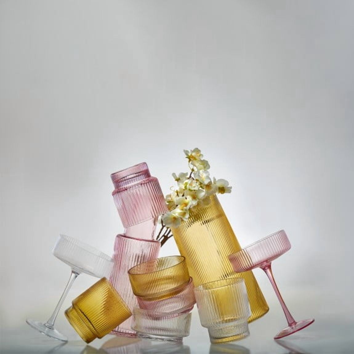 Brilliant - Striped Bedside Carafe and Tumbler Ensemble - Clear