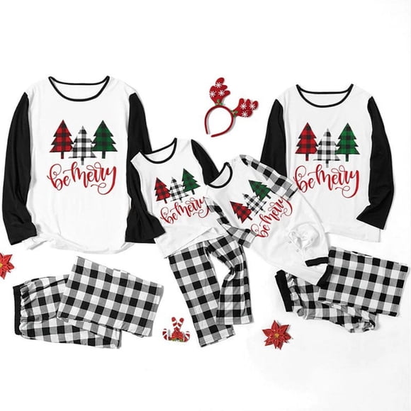 Family Matching Pajamas Sets Mom Dad Kid Baby Christmas Tree Pattern Family Parent-child Fitted 2Pcs Pajamas Outfits