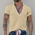 thumbnail image 1 of Chemises pour Hommes, Chemise de Sport à Manches Courtes, Col Rond, Boutons, Couleur Unie, 1 of 6
