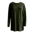 thumbnail image 3 of Jsaierl Hauts Grande Taille pour Femmes Manches Longues Tunique Ample Simple Couleur Unie Blouses Longues Tendance Décontractées Col Rond avec Poches, 3 of 4