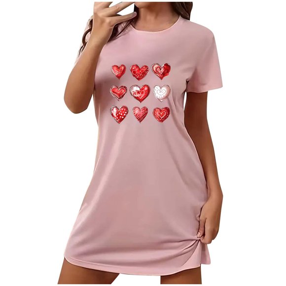 Super Soft Pajamas for Women Nightgown for Woman Night Dress Short Sleeve Printed Sleep Shirt Sleepwear Soft Nightshirts Valentine's Day Print Sleepshirts Soft Sleep Dress Classic Tee Nightdress XXL