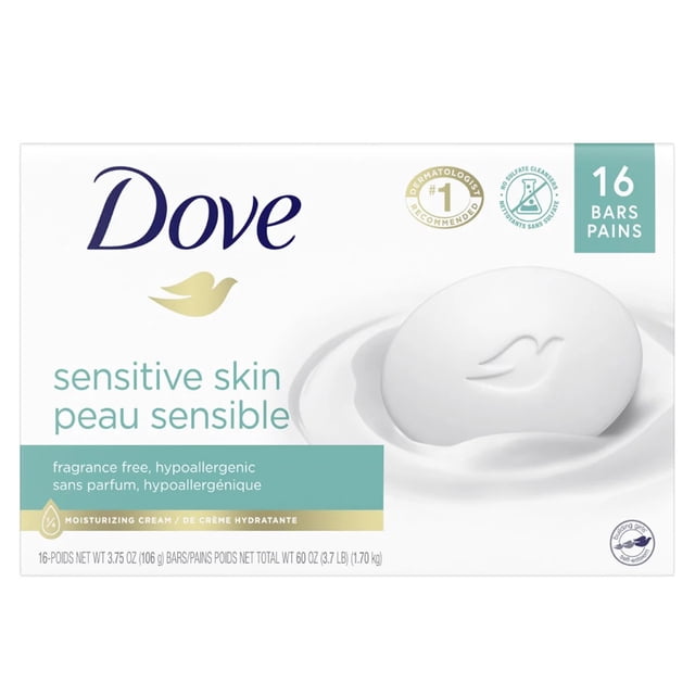 Dove Savon en Barre pour Peau Sensible, 16 x 106 g