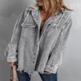 thumbnail image 4 of Womens Corduroy Shacket Jacket Long Sleeve Button Down Color Block Hooded Coat with Pockets, 4 of 7