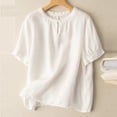thumbnail image 2 of Timegard Tops for Women Trendy Round Neck Short Sleeve T Shirts Casual Button Solid Color Top, 2 of 3