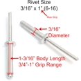 thumbnail image 2 of ORUYROP Rivets, Aluminum, 3/16" x 1" Inch, (6-16), Choose Size, Gap (.75-1)" (100 Pack), Blind Rivet by ., 2 of 7