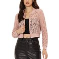 thumbnail image 1 of INSPIRE CHIC Women's Stand Collar Zip Up Mesh Sheer Lace Bomber Jacket Pink L, 1 of 5
