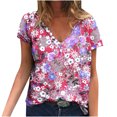 thumbnail image 2 of Hauts d'Été Grande Taille Femmes Décontracté Femmes Été Blouse Imprimée T-Shirts Décontractés Col en V Manches Courtes T-Shirts Hauts Col en V T-Shirt Femmes en Liquidation, 2 of 5