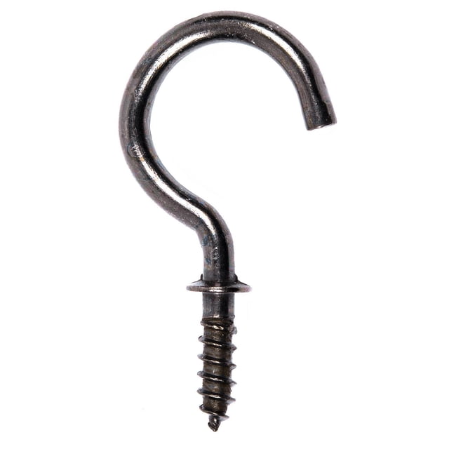 Hardware Essentials 7/8" Nickel Cup Hook with a curved metal hook and sharp threaded screw for easy wood installation, finished in nickel to complement modern home decor, suitable for hanging cups, mugs, and various household items.