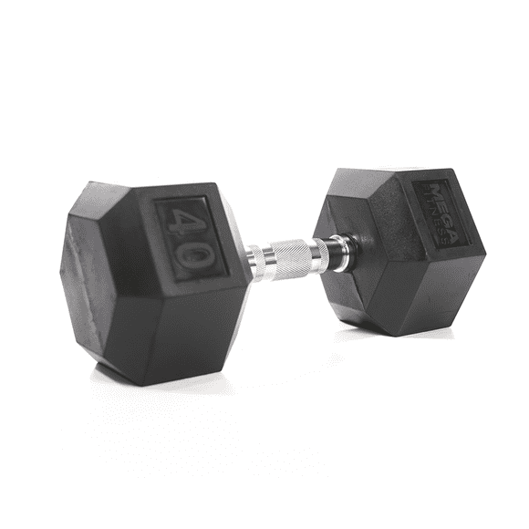 Mega Fitness Rubber Hex Dumbbell 40 lb Knurled Handle Single Home Gym