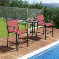 thumbnail image 2 of Costway Outdoor Counter Stools Set of 2 with Footrest & Armrests Metal Frame for Backyard Red, 2 of 8