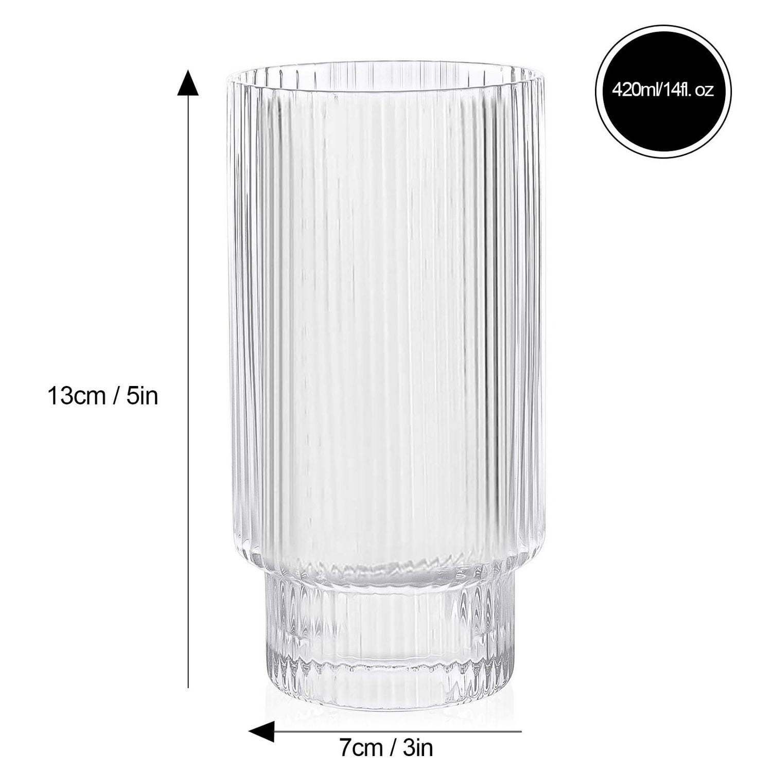 Verre Highball Côtelé 420ml, Ensemble de 4