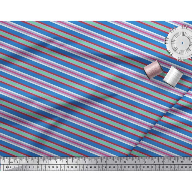 Soimoi Polyester Crepe Fabric Horizontal Stripe Print Fabric by Yard 42 Inch Wide
