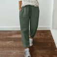 thumbnail image 2 of Yuyuzo Womens Cotton Linen Pants Drawstring High Waisted Lounge Pants Straight Leg Cropped Trousers, 2 of 5