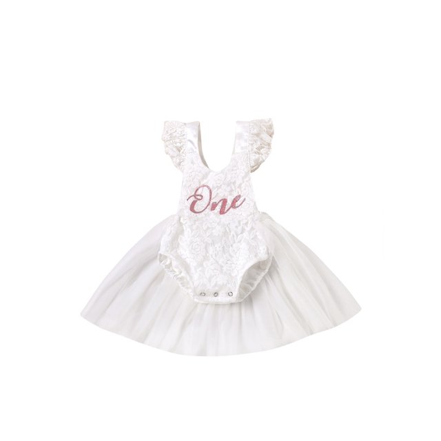 EYIIYE Baby Girls One-Piece Romper Lace Tutu Dress with One Letter Print