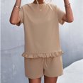 thumbnail image 3 of Birdeem Womens Spring and Summer Plain Round Neck Ruffle Short Sleeve Shorts Casual Suit, 3 of 5