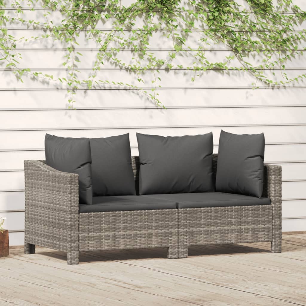 vidaXL Ensemble de Salon de Jardin 2 Pcs avec Coussins Gris en Rotin Poly