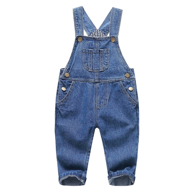 KIDSCOOL SPACE Baby Boy Girl Ripped Denim Cute Workwear,Fashionable Kids Jean Overalls, 9-12 Months