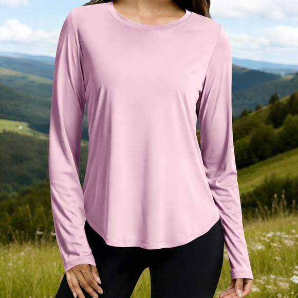 TIMIFIS Women's Workout Tops UPF 50+ Sun Protection Crew Neck Long Sleeve T Shirts Outdoor Lightweight Hiking Clothing